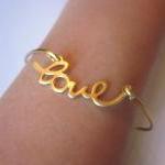 Gold Love Bangle Bracelet Gold Charm Script -..