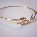Gold Love Bangle Bracelet Gold Charm Script -..